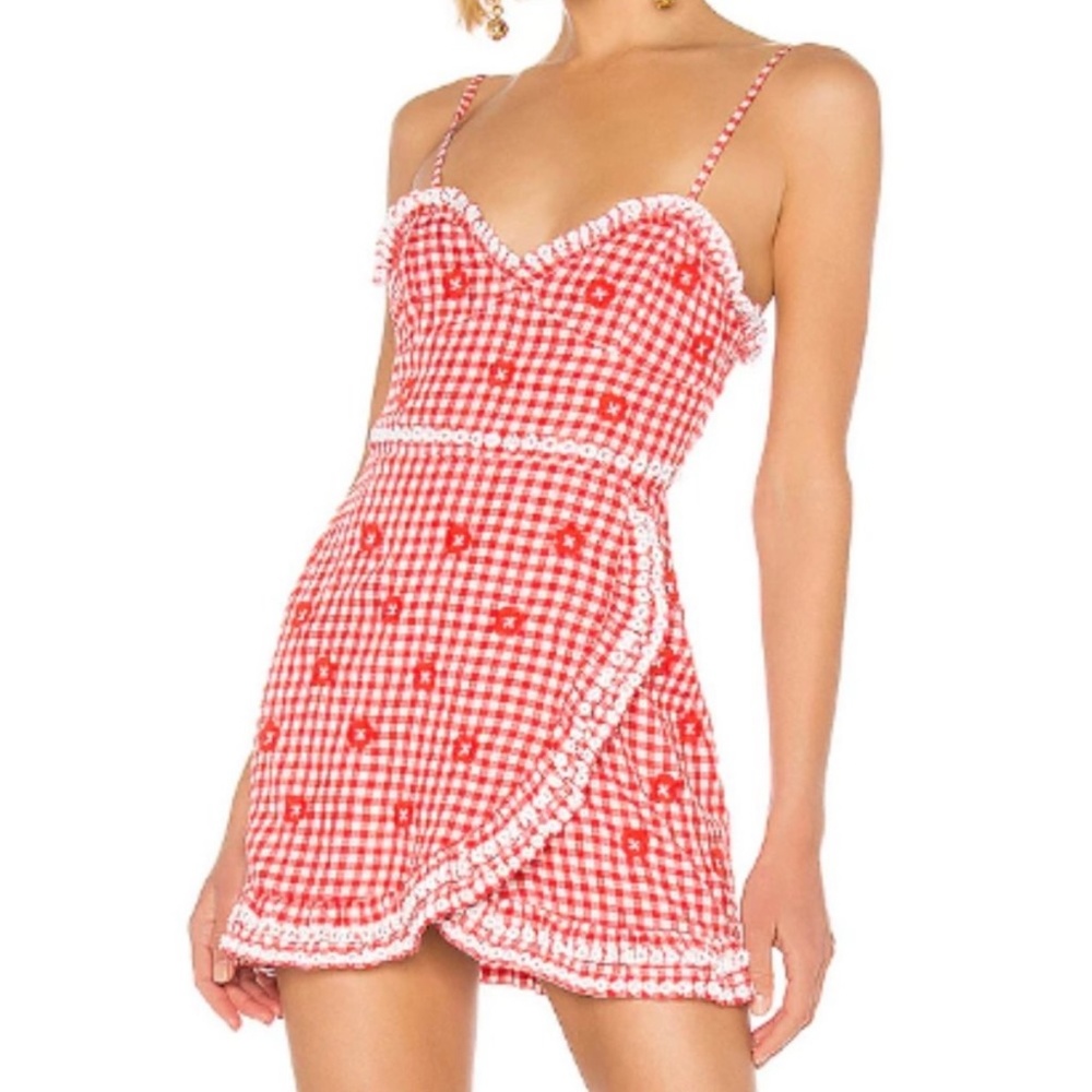Red Gingham Ruffle Mini Dress - Women